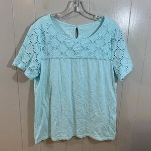 Talbots Blue Lace Short Sleeve Crew Neck Career Casual T Shirt Top M